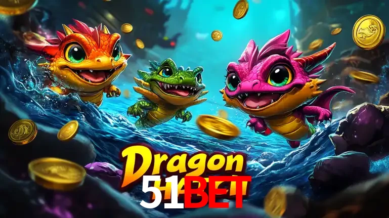 Arte promocional do jogo Dragon Hatch com três adoráveis dragões bebês nadando entre moedas de ouro, um dos slots mais divertidos para jogar no cassino 51BET.