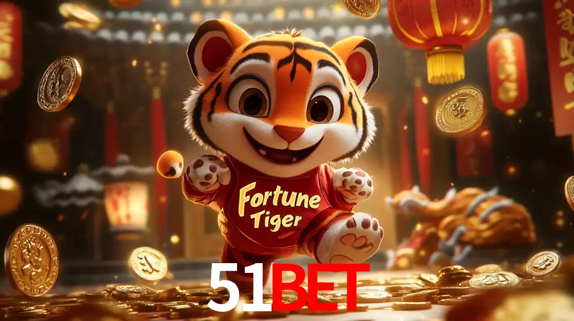 O alegre personagem do Fortune Tiger correndo sobre um caminho de moedas de ouro, simbolizando os grandes prêmios e a diversão do popular jogo de slot do 51BET.