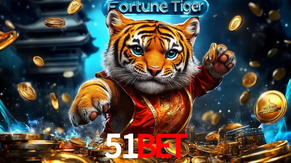 Imagem promocional do jogo de slot Fortune Tiger, com um tigre majestoso em traje tradicional cercado por uma fortuna em moedas de ouro, disponível agora no cassino 51BET.